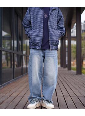 复古浅色重水洗阔腿牛仔裤