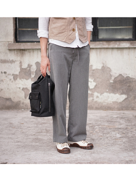 九分垂感灰色系带直筒休闲西裤 斯文学生cleanfit感