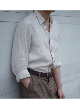 Herringbone Linen Shirt 鱼骨纹法国亚麻衬衫 宽松版型