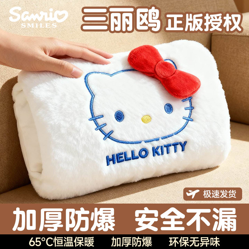 三丽鸥Hello Kitty卡通珊瑚绒热水袋充电防爆暖手宝加厚保暖
