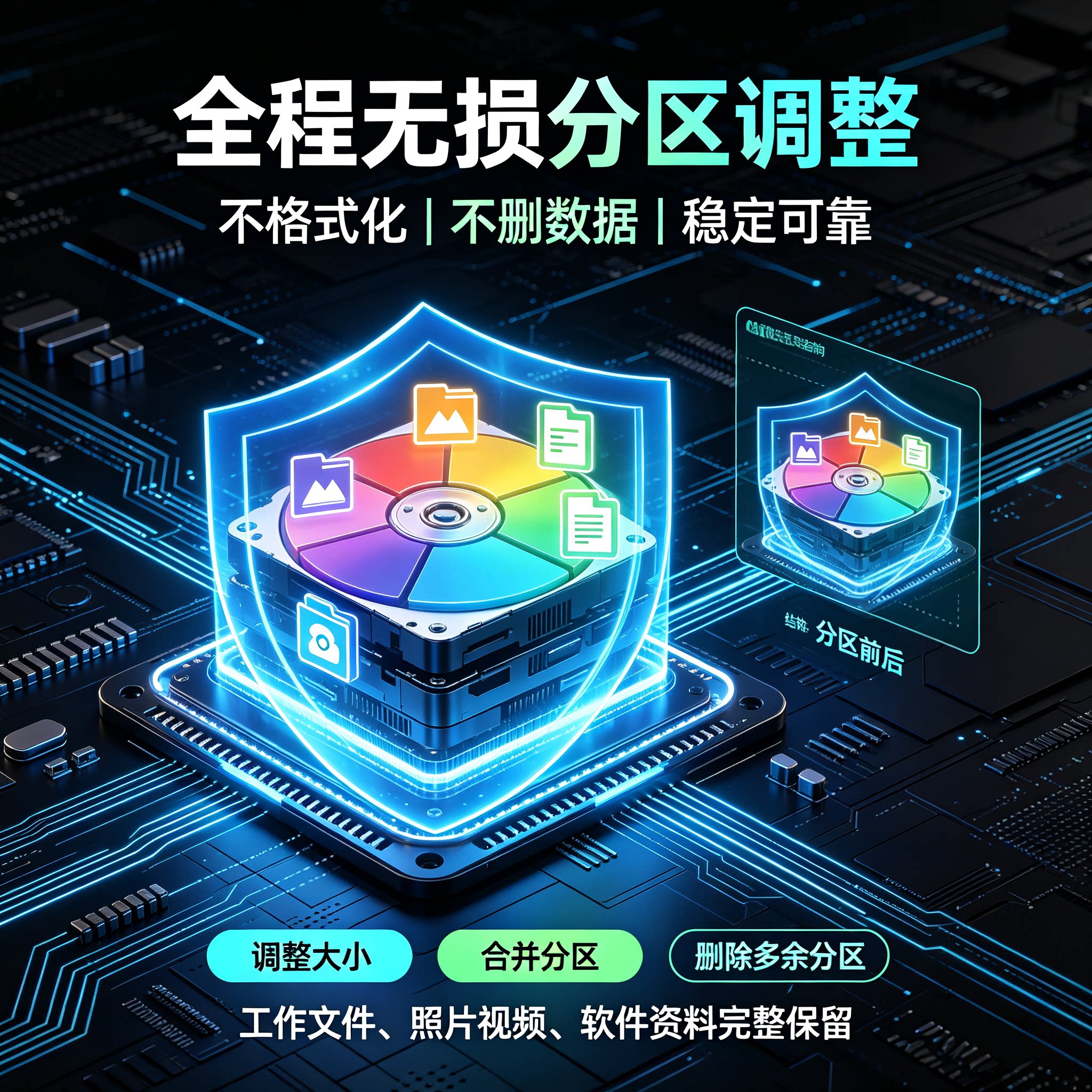 快速无损C盘扩容调整分区电脑硬盘分区调整扩容合并删除