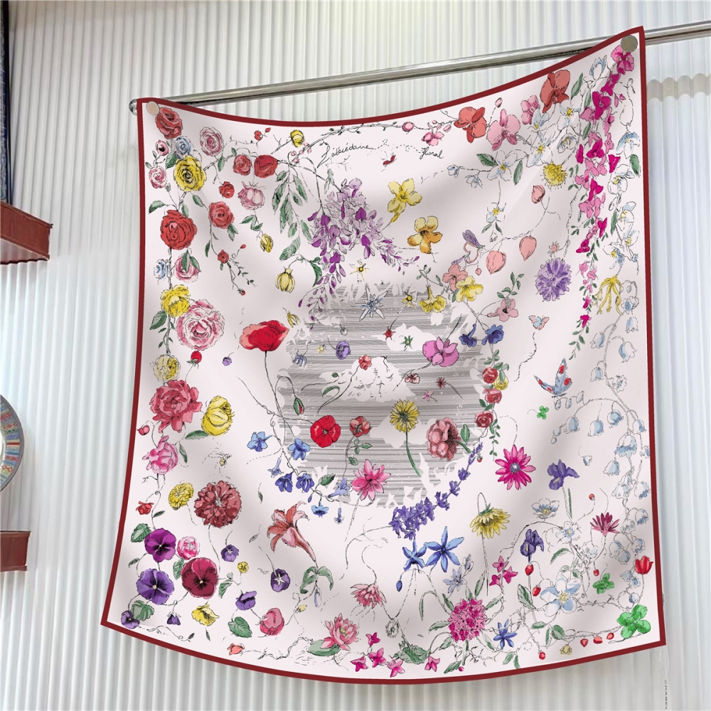 法式新款90cm斜纹绸植物花卉玫瑰