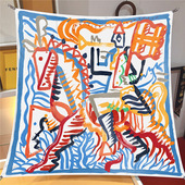 90cm秋季 手绘涂鸦骏马女士百搭斜纹机边防晒披肩大方巾围巾 新款