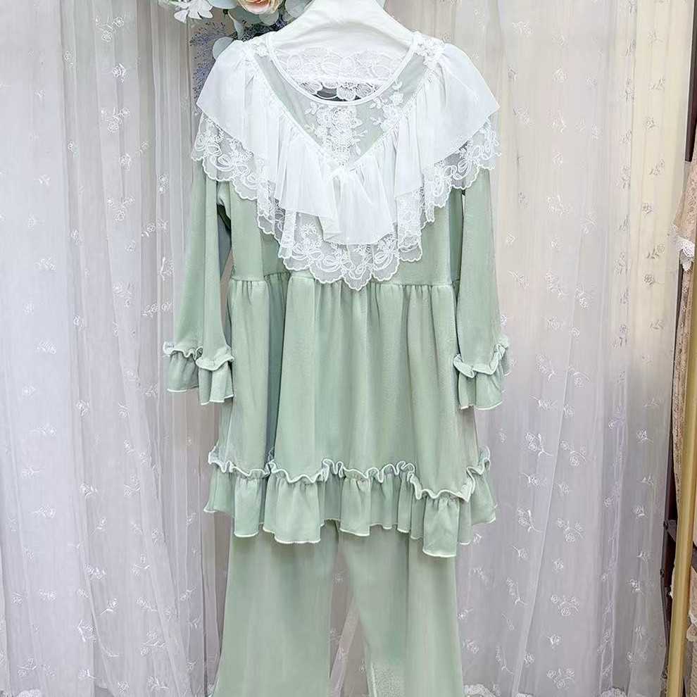 大码睡衣女秋冬胖MM 披肩领加睡衣/家居服套装