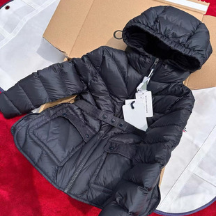 女童斜格修身收腰开叉连帽羽绒服秋冬新品童装女宝宝洋气加厚外套