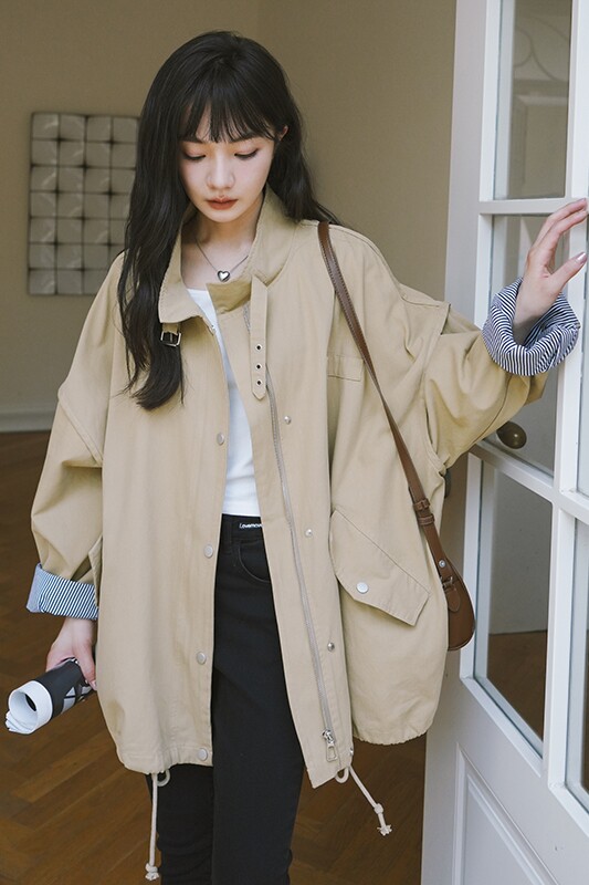 大货条纹内里三色风衣工装外套8035P130控价188,女装风衣,浙宝265