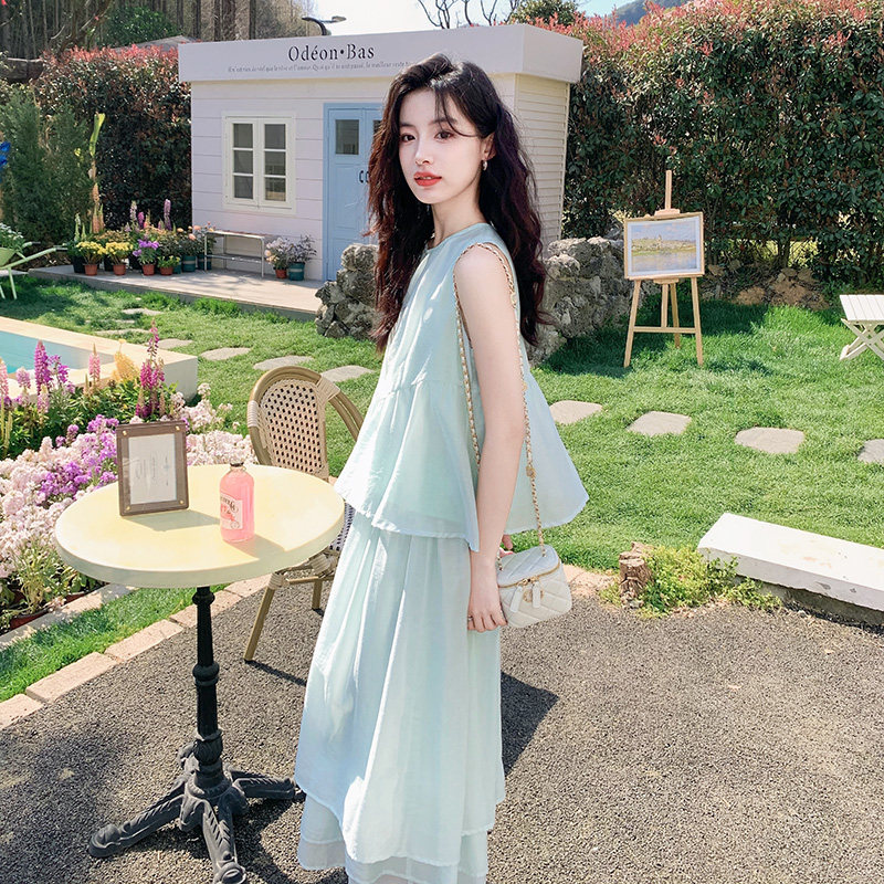 薄荷绿超仙浪漫套装裙女甜美减龄上衣2025年夏季新款半身裙两件套,女装套装/套裙,浙宝265