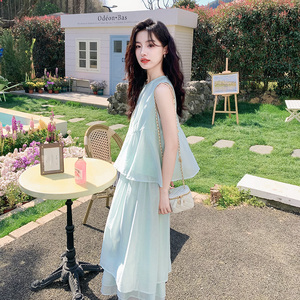 薄荷绿超仙浪漫套装裙女甜美减龄上衣2025年夏季新款半身裙两件套图片