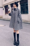 2021冬斗篷款皮质拼接千鸟格外套8880P160控价238，女装毛呢外套，浙宝265