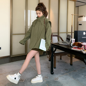 军绿色设计感立领短外套女2023秋季新款韩版工装休闲宽松百搭夹克图片