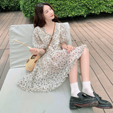 V领泡泡袖高腰碎花短裙8592P115控178，女装连衣裙，浙宝265