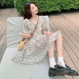 V领泡泡袖高腰碎花短裙 8592 P115控178图片