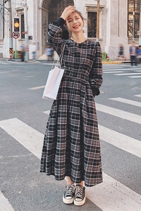 大货 格子长款连衣裙 8689 P120 控178图片