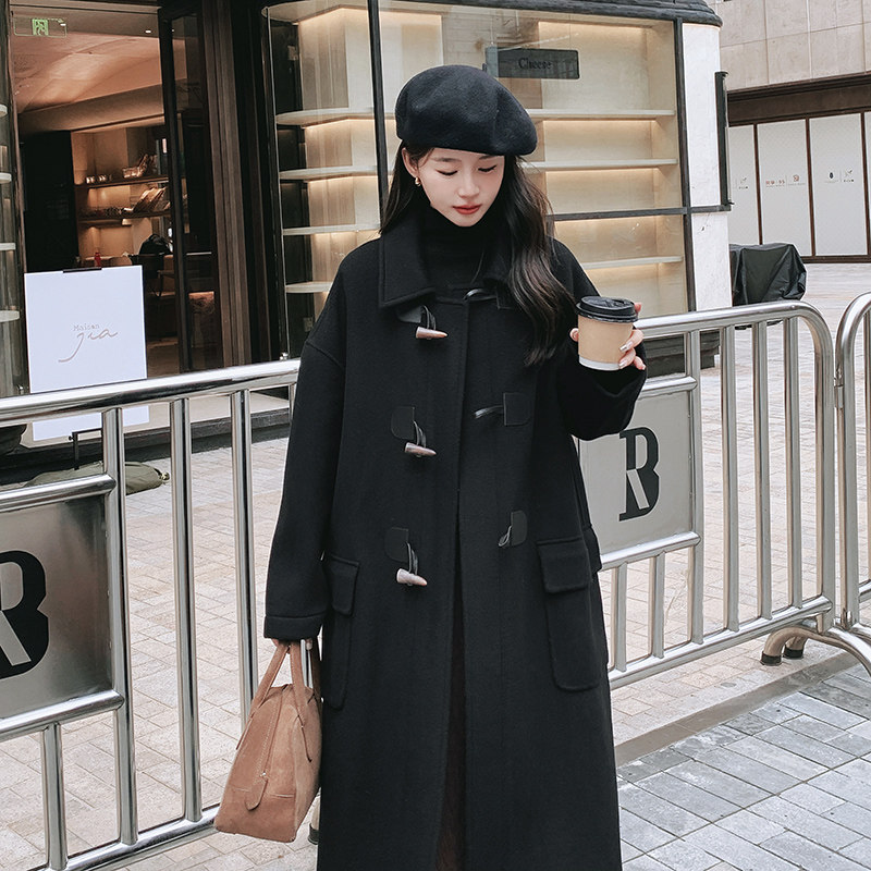 大货经典款黑色牛角扣大衣8352P185278,女装毛呢外套,浙宝265
