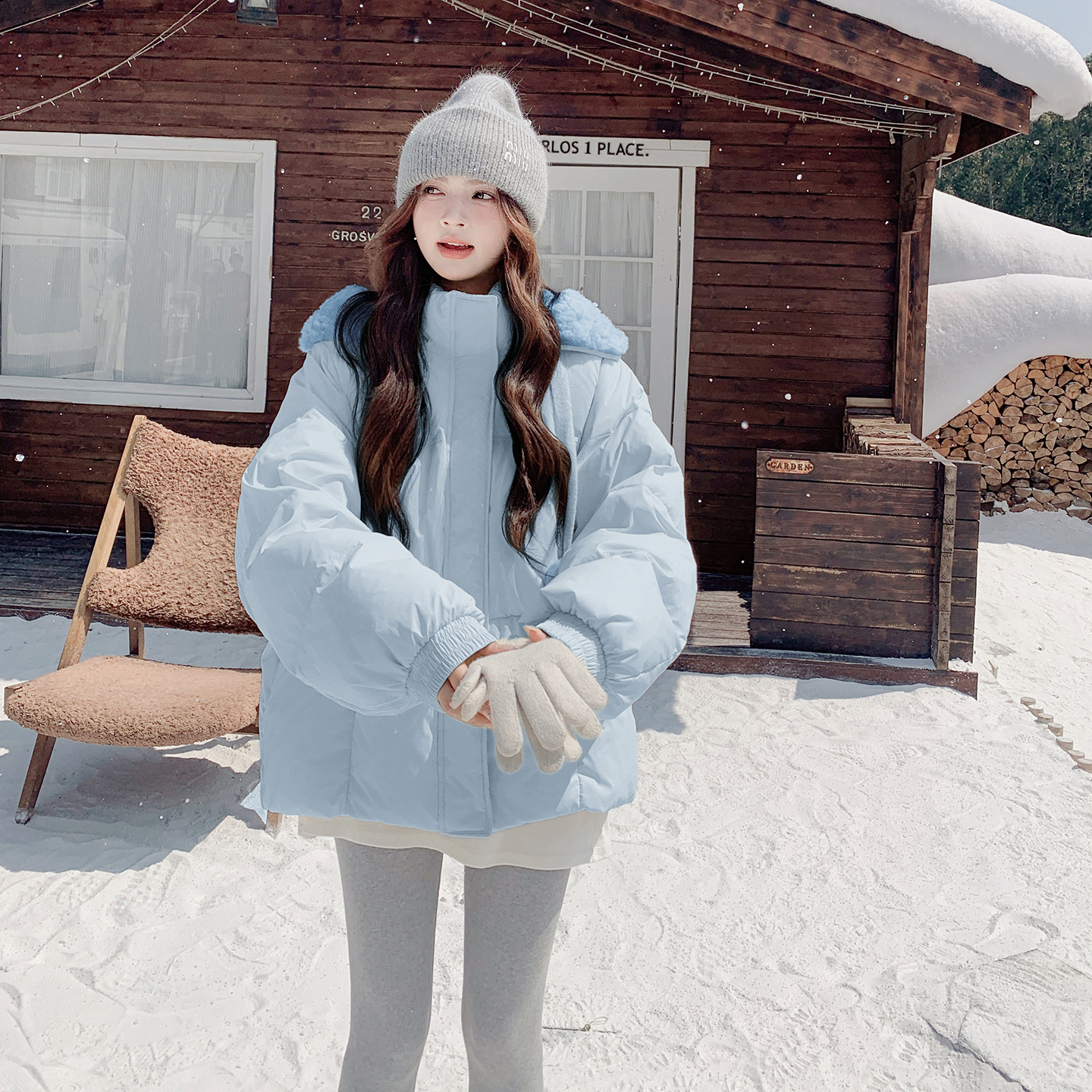 大货！奶黄色羊羔毛帽短款羽绒服外套90绒7077P320K488，女装羽绒服，浙宝265