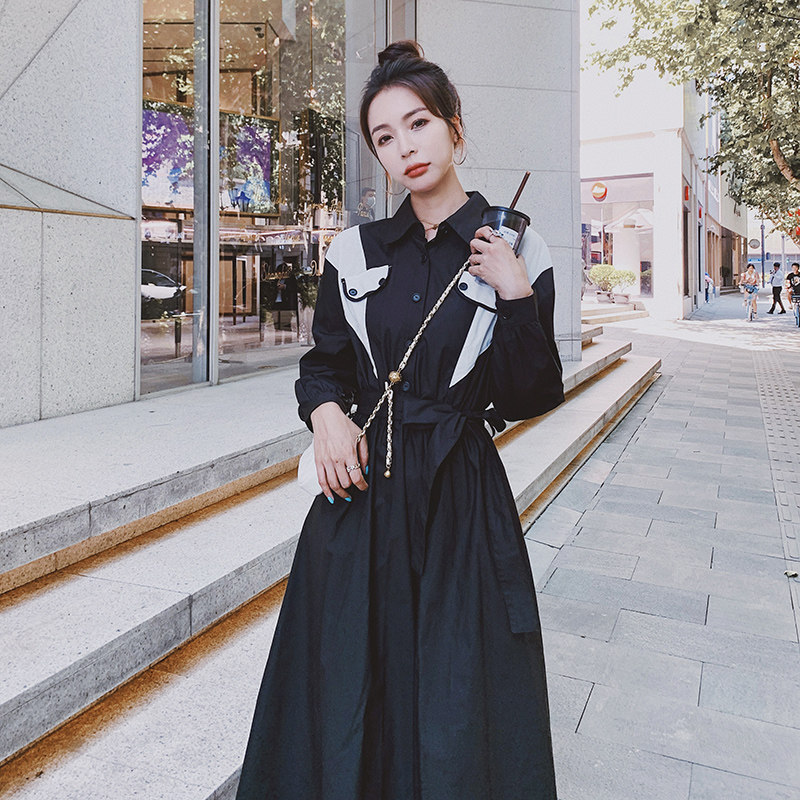 大货2022黑白拼接显瘦中长款连衣裙8838P115控168，女装连衣裙，浙宝265