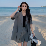 灰色西服外套短裤套装女薄款2023夏新款韩版高级感时尚职业两件套，女装套装/套裙，浙宝265