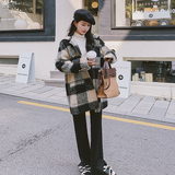 黑色设计感格子毛呢外套女2023秋冬新款韩版高级气质西装式呢大衣，女装毛呢外套，浙宝265