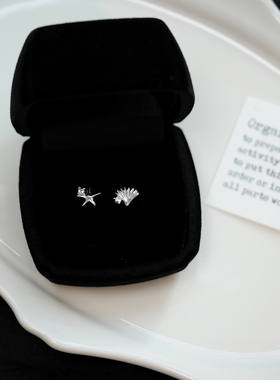 S999养耳纯银贝壳星星耳钉小众设计精致小巧耳环睡觉免摘耳饰