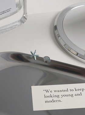 925银蓝色贝壳海星不对称耳钉ins精致甜美耳饰小众设计感耳环女