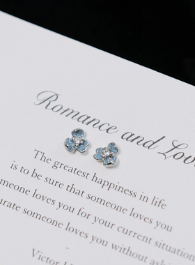 S925银蓝色鸢尾花小耳钉迷你百搭耳骨钉精致小巧高级感耳饰女