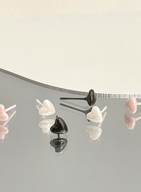 生物瓷养耳防过敏耳钉简约冷淡风黑白爱心耳环全陶瓷耳棒睡觉免摘