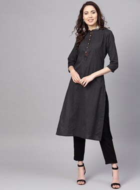 B2-3-3印度民族风服饰进口纯棉黑色长款库塔薄款透气夏季新品上衣