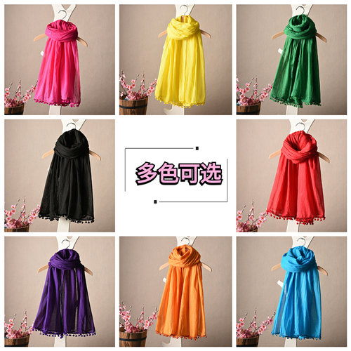 印度围巾民族风纯色棉麻