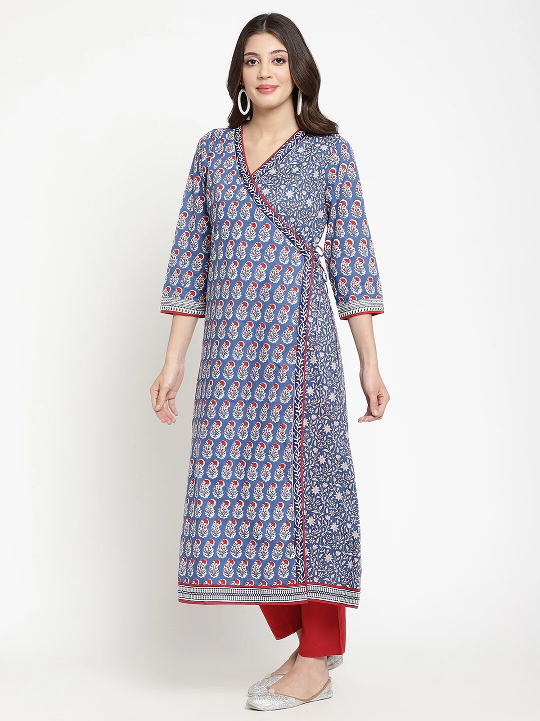 B8-4-3 INDIAN IMPORTED WOMENS COTTON PRINTED ETHNIC STYLE TOP MID-LENGTH CASUAL WEAR THIN THREE-QUARTER SLEEVES