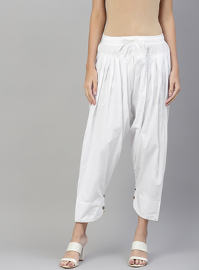 B6-2-2印度女裤夏季薄款休闲裤宽松裤阔腿裤纯棉褶皱裤百搭白色