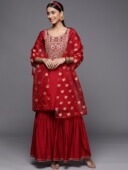 套装 红色 旁遮比3件套丝绵刺绣中长款 蛋糕裤 3印度进口女装