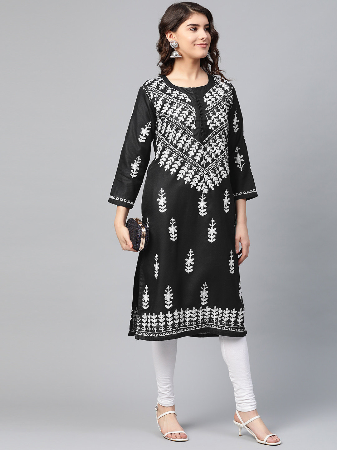 2024 NEW INDIAN IMPORTED COTTON EMBROIDERY ETHNIC STYLE WOMENS BLOUSE MID-LENGTH THIN INDIA-PAKISTAN STYLE BLACK