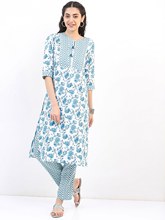 A3-1-2印度服饰女2件套中长款民族风休闲套装蓝色印花POLYESTER