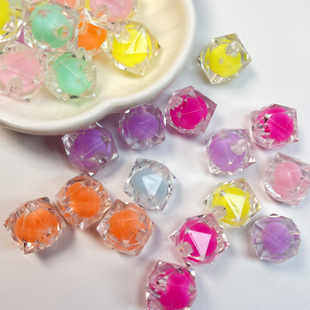 14mm内彩地球珠内彩棱形方珠DIY串珠配件混色散珠亚克力珠子