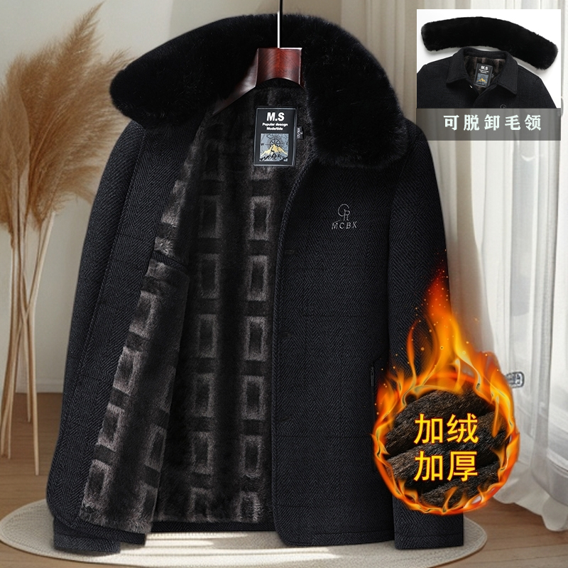 爸爸冬装外套中年男加绒加厚棉衣