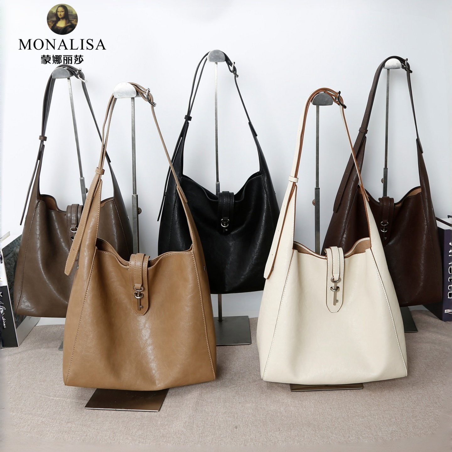 MONALISA蒙娜丽莎2025冬新款牛皮轻奢托特包质感百搭大容量单肩包