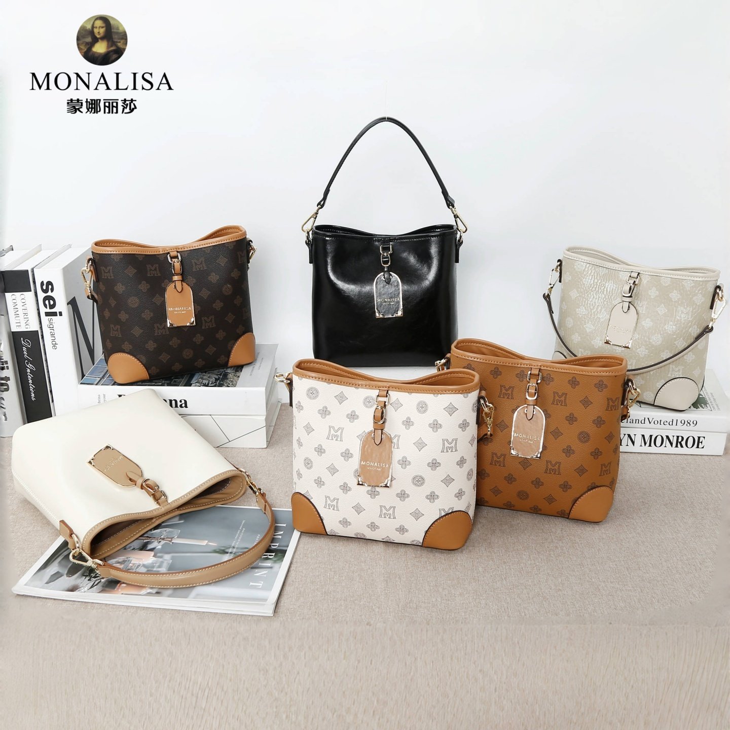 蒙娜丽莎女包2025秋季新款时尚百搭简约单肩斜挎腋下包通勤水桶包