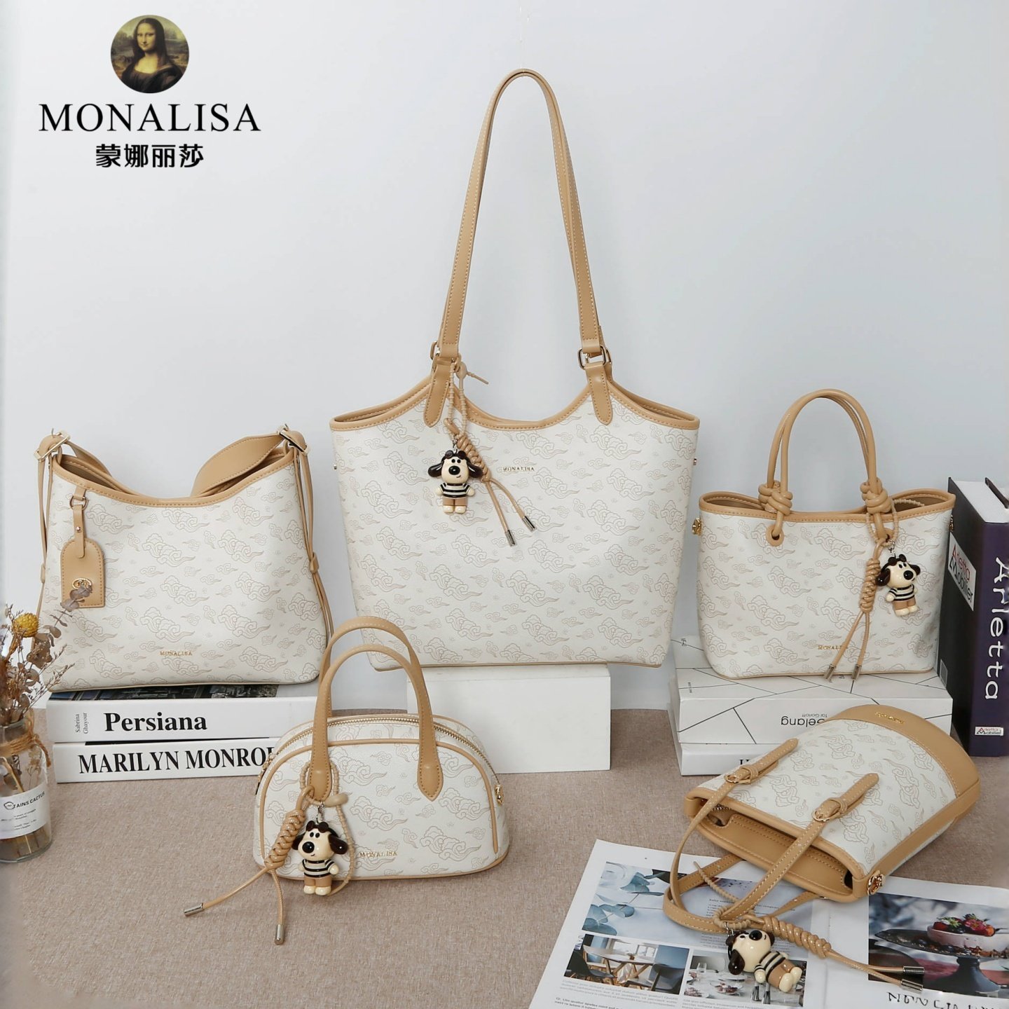 蒙娜丽莎女包2025夏季新款时尚百搭祥云单肩斜挎手提包通勤托特包