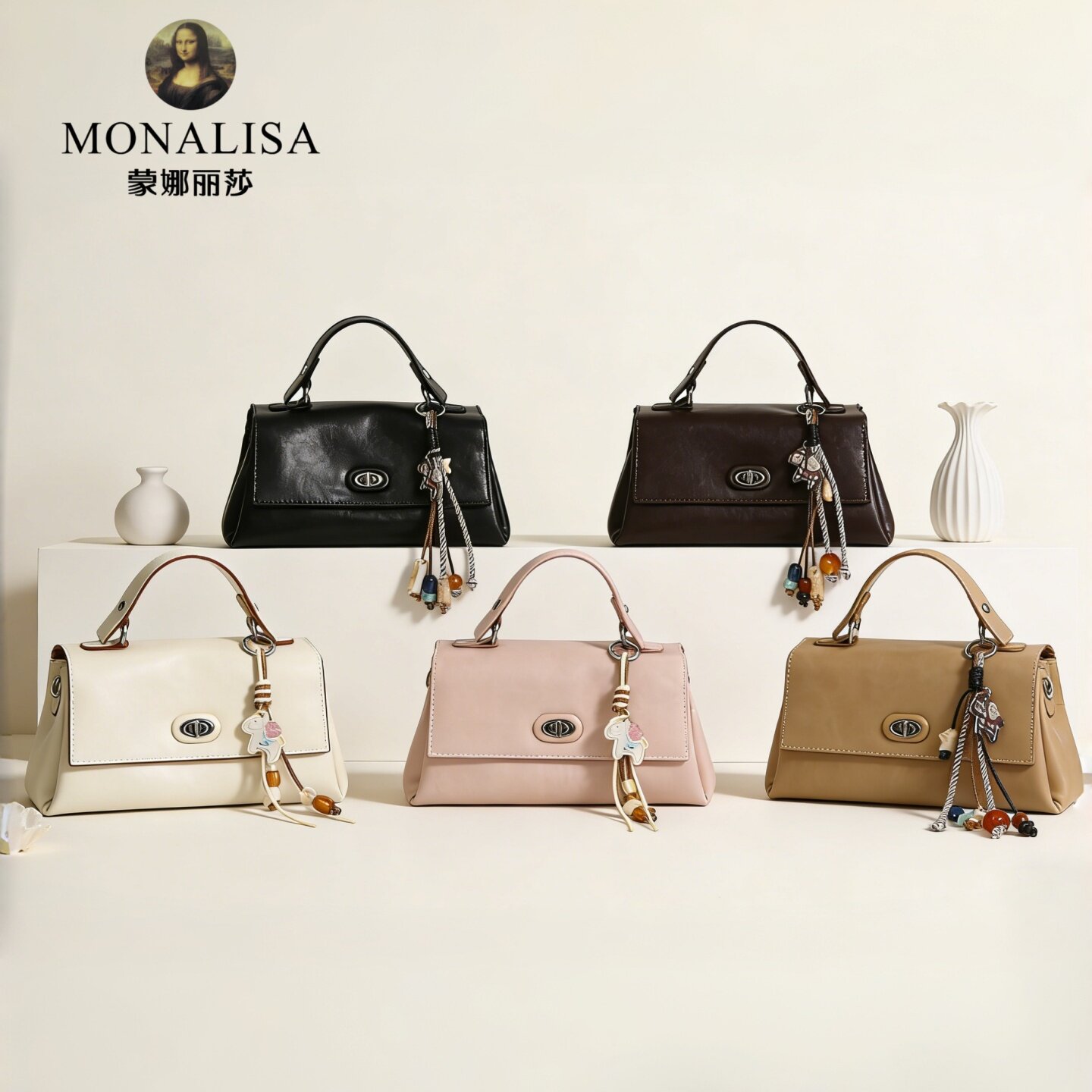MONALISA蒙娜丽莎女包2026新款牛皮小方包通勤单肩斜挎手提包