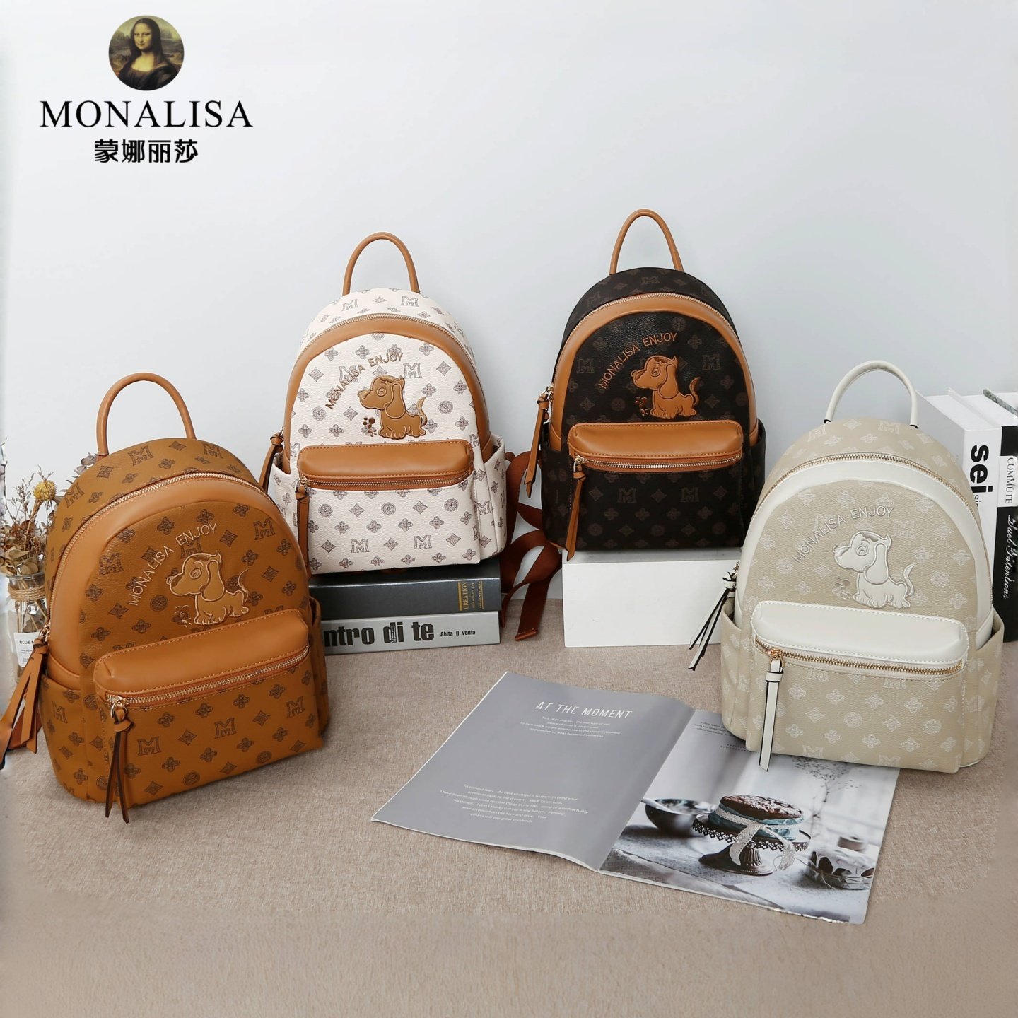 蒙娜丽莎女包2025夏季新款老花时尚百搭单肩旅游大容量通勤双肩包