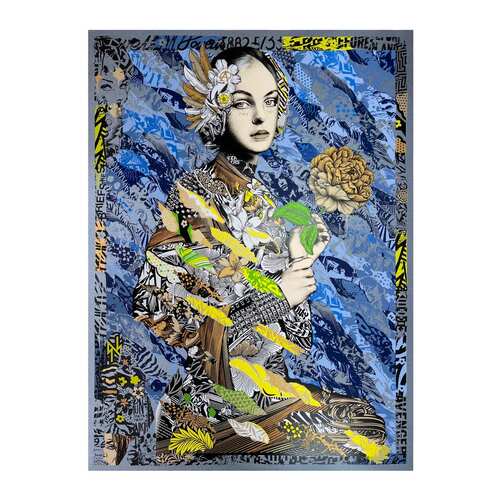 现代先锋艺术家PREFAB77 玫瑰手工原创限量画 金属油墨独特工艺家