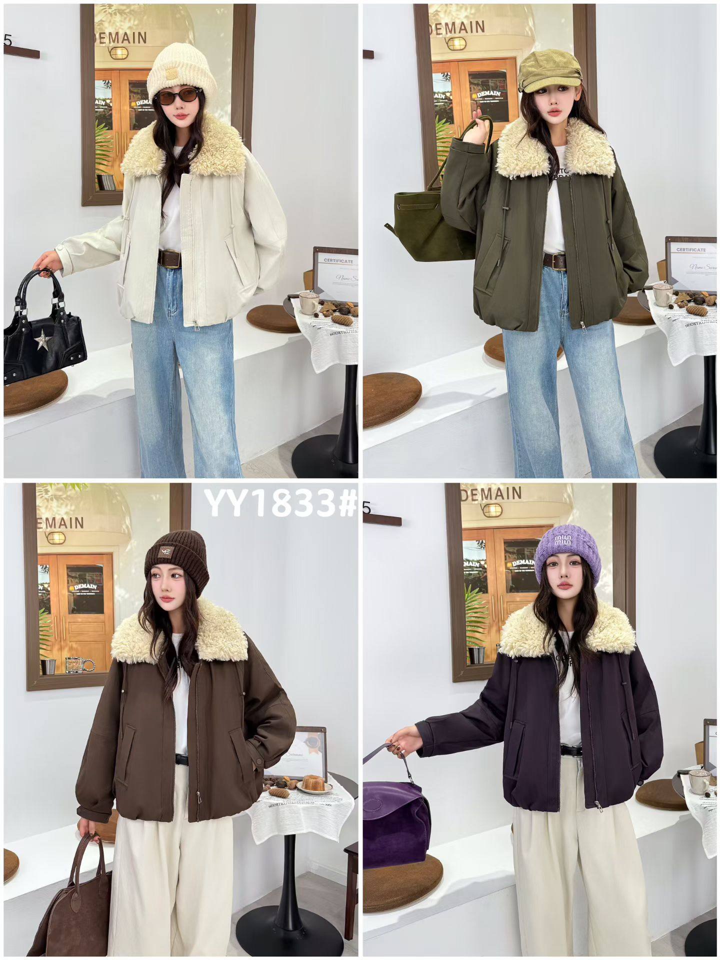 1833冬季新款加棉加厚派克服羊羔绒外套女士时尚百搭好看舒服洋气