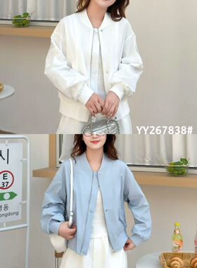 267838春季新款圆领拉链外套女休闲百搭舒适显瘦外套女