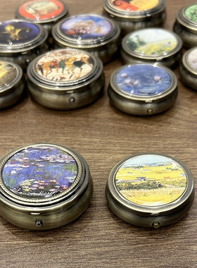 古铜色迷你金属圆形随身小药盒便携四格两格一格盖内带密封圈耐用