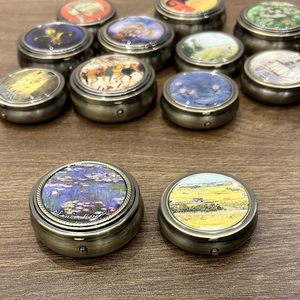古铜色迷你金属圆形随身小药盒便携四格两格一格盖内带密封圈耐用