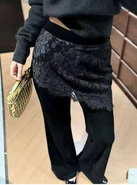 欧洲站2026早春新款欧货女搜索蕾丝拼接屁帘修身丝绒喇叭裤休闲裤