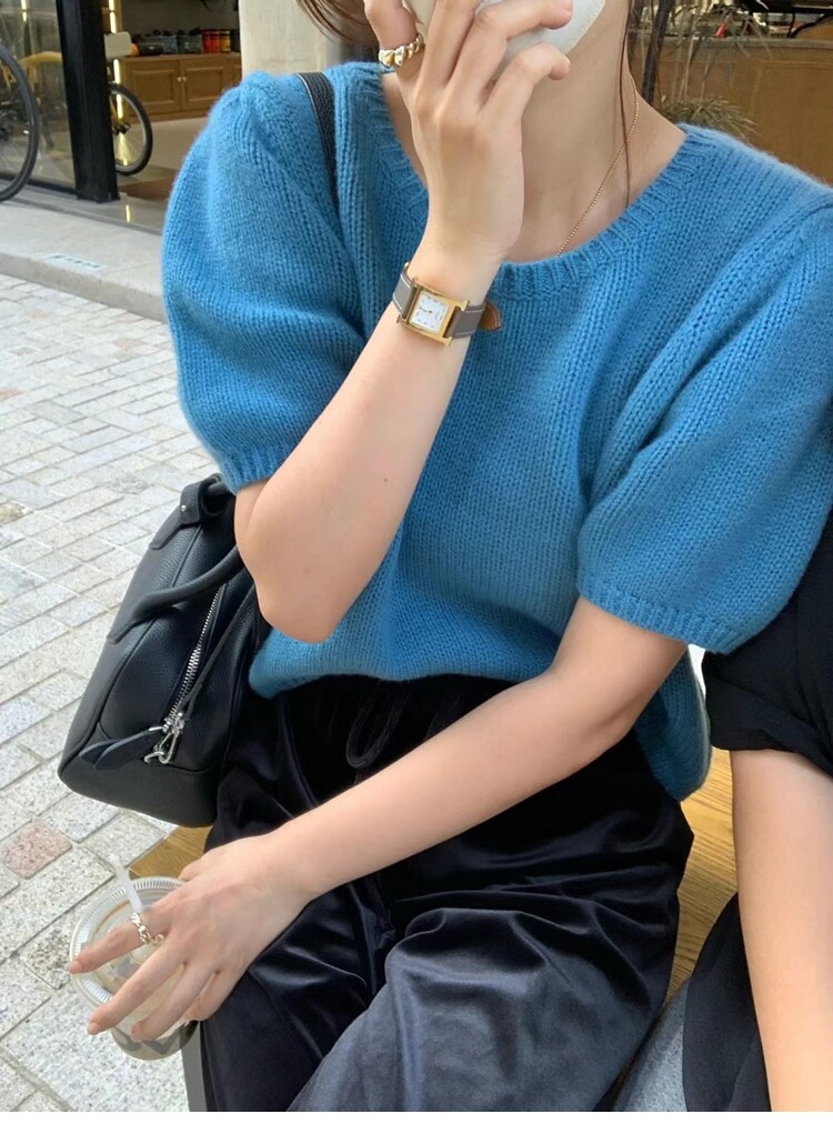 泡泡袖短袖羊毛针织衫毛衣