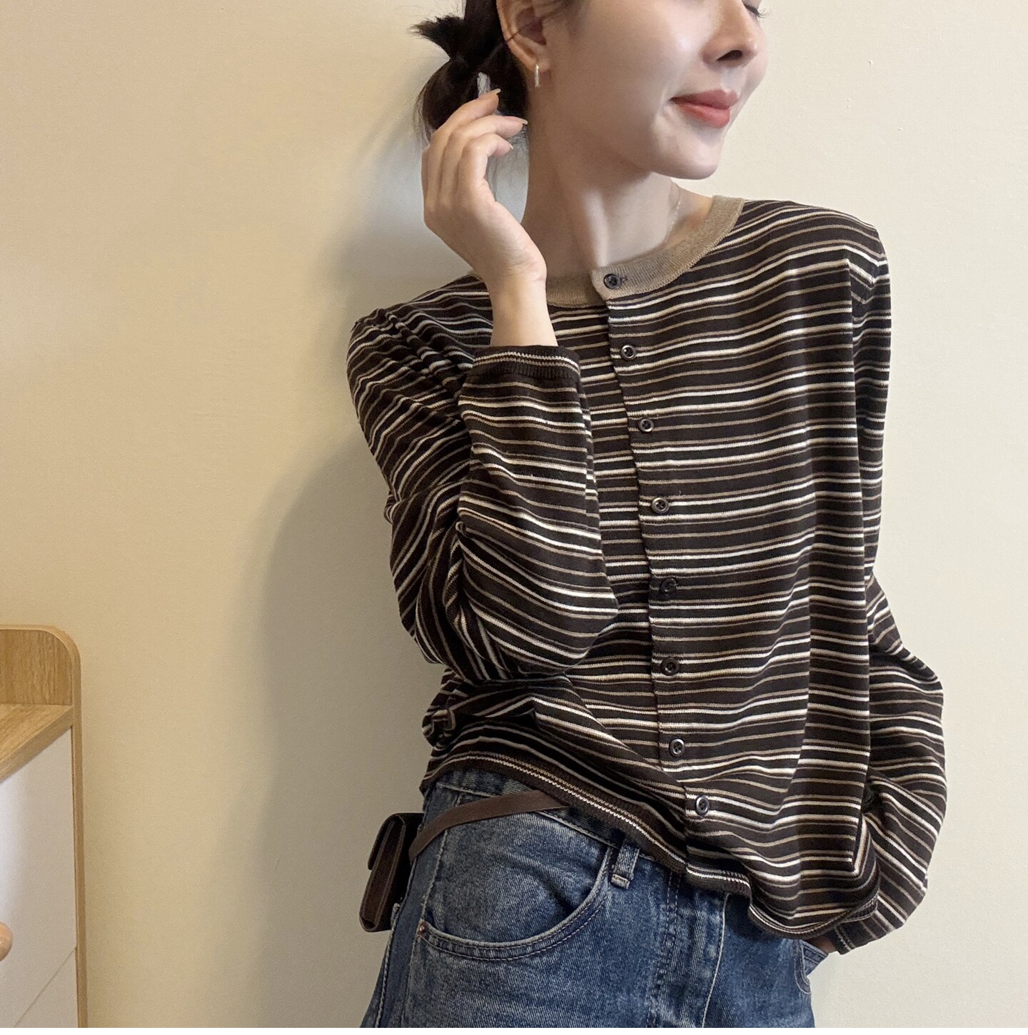南瓜刺绣条纹圆领长袖羊毛针织开衫女欧洲站2026秋季新款毛衣外套