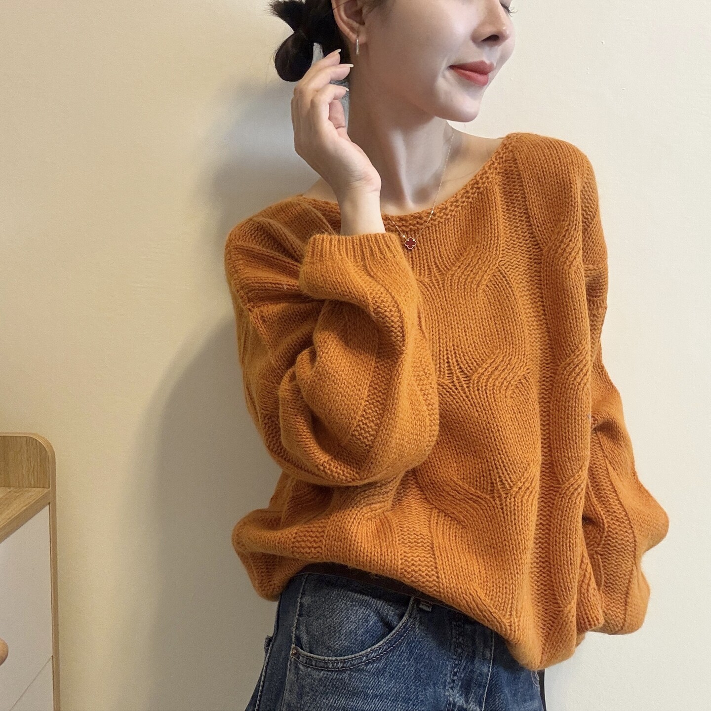 宽松麻花圆领长袖羊毛针织衫女欧洲站2026秋季新款欧货套头毛衣