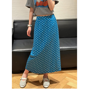 欧洲站2026夏季新款女时尚休闲后开叉波点亚麻半身裙中长款直筒裙